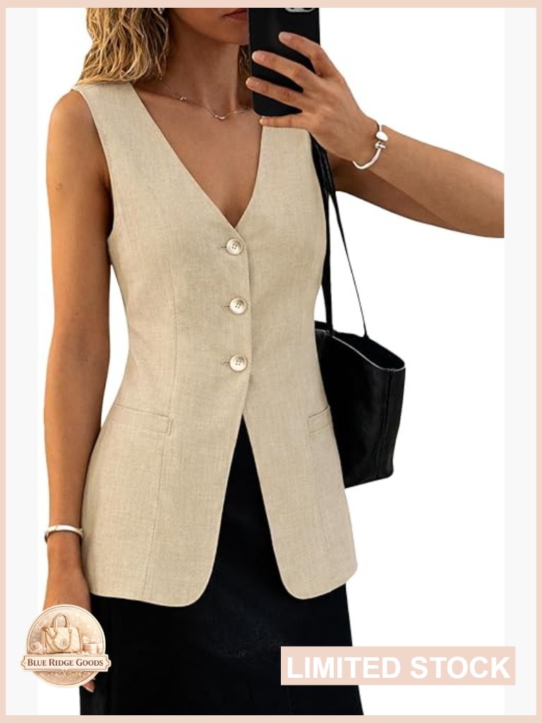 Linen Blend Vest Top Lightweight Breathable Business Casual Sleeveless Long